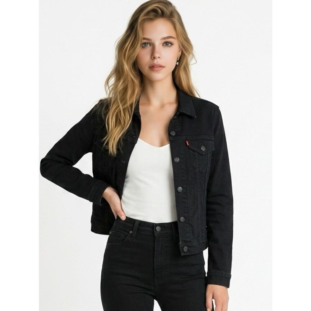 LEVI’S | Black Denim Jean Jacket Button Front Women’s Size Large